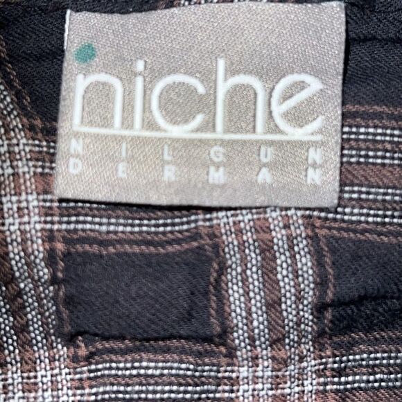 NICHE NILGUN DERMAN Plaid Lagenlook Asymmetrical Lightweight Over shirt-M - Picture 7 of 9